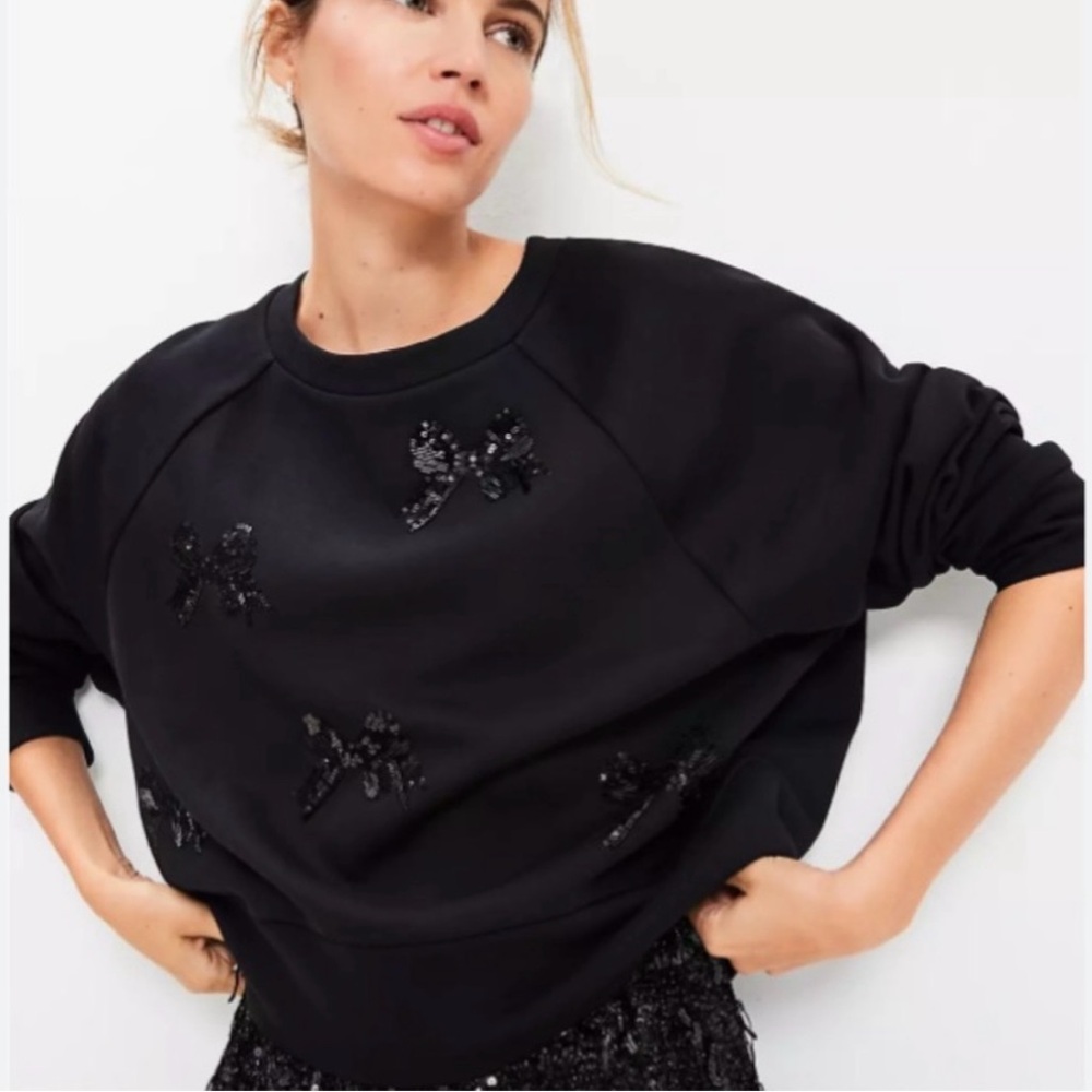 LOFT Black Sweater with sequined bows